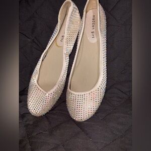 Madden Girl Cream Rhinestone Flats